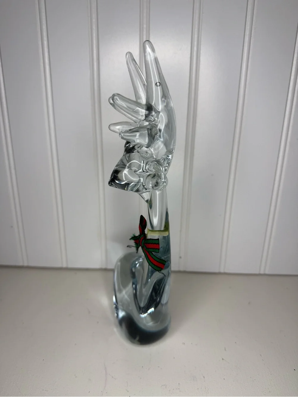 Vintage Lot 3, Enesco Clear Blown Art Glass Reindeer Deer Figurines, Holiday